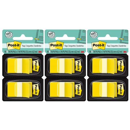 Post-It Flags - Yellow, 50/Dispenser, 2 Dispenser/Pack, 3 Packs, 300PK 680-YW2